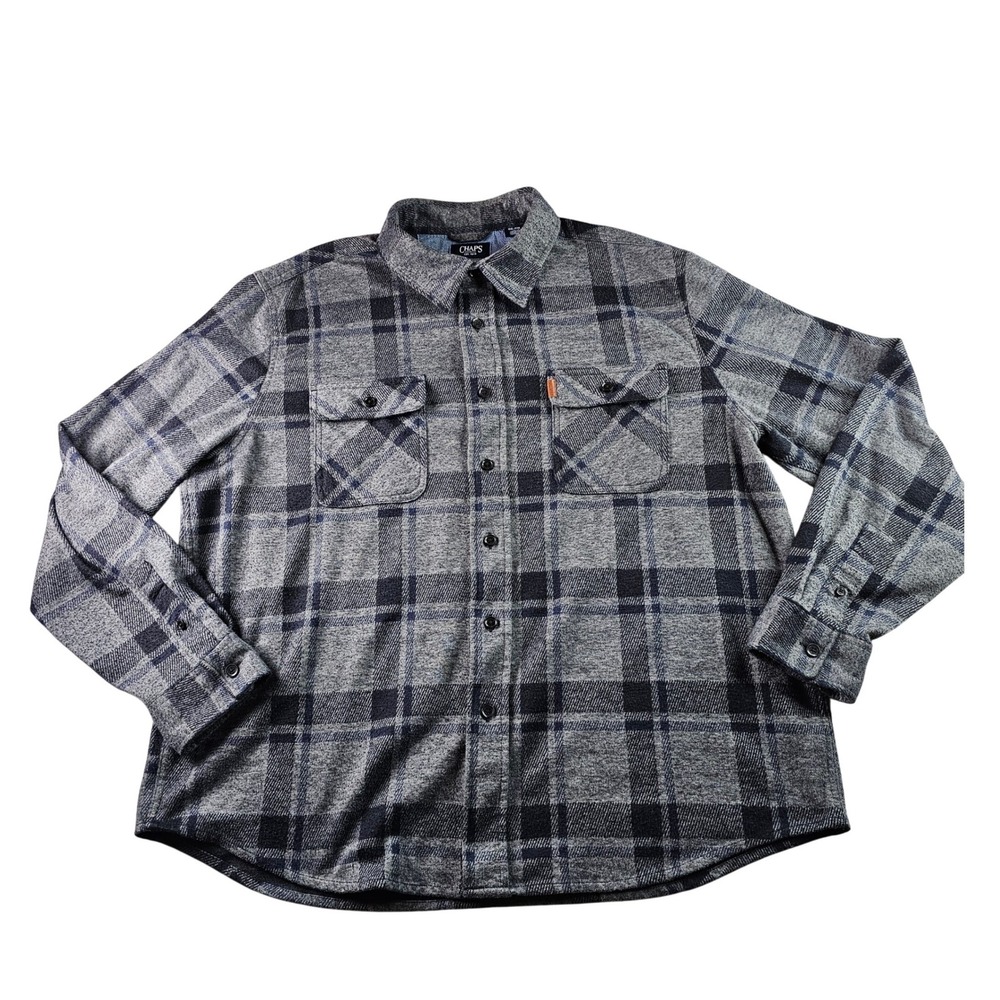 Chaps Plaid Flannel Shirt Men's XXL Blue Gray Button Down Long Sleeve Casual‎